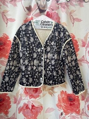 Black and white floral quilt jacket